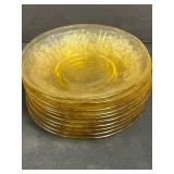 Amber Depression Glass Tea Set with Cups, Saucers, Sugar Bowl and Creamer