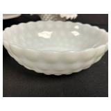 Set of 4 Vintage White Milk Glass Decorative Dishes and Basket