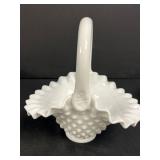 Set of 4 Vintage White Milk Glass Decorative Dishes and Basket