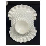 Set of 4 Vintage White Milk Glass Decorative Dishes and Basket