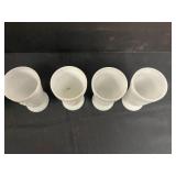 Set of 4 Vintage Milk Glass Goblets and Large Vase with Grape Motif