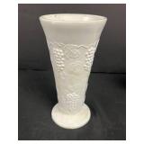 Set of 4 Vintage Milk Glass Goblets and Large Vase with Grape Motif