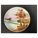 Milk Glass Hobnail Table Lamp and Set of 4 Hand Painted UCAGCO China Miniature Plates