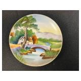 Milk Glass Hobnail Table Lamp and Set of 4 Hand Painted UCAGCO China Miniature Plates