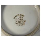 Milk Glass Hobnail Table Lamp and Set of 4 Hand Painted UCAGCO China Miniature Plates