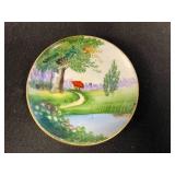 Milk Glass Hobnail Table Lamp and Set of 4 Hand Painted UCAGCO China Miniature Plates