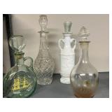 Set of 4 Vintage Glass and Porcelain Decanters Assorted Designs