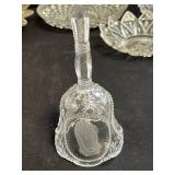 Collection of Decorative Glass, Porcelain, and Brass Bells with Crystal Dishes