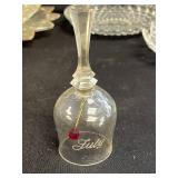 Collection of Decorative Glass, Porcelain, and Brass Bells with Crystal Dishes