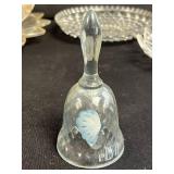 Collection of Decorative Glass, Porcelain, and Brass Bells with Crystal Dishes