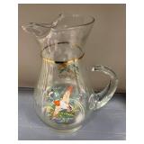 Vintage Mid-Century Game Bird Pitcher and Mixed Glassware Set
