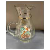 Vintage Mid-Century Game Bird Pitcher and Mixed Glassware Set