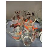 Vintage Mid-Century Game Bird Pitcher and Mixed Glassware Set