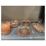 Collection of Vintage Pink Depression Glass Bowls, Cups, and Dishes