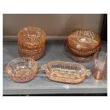 Collection of Vintage Pink Depression Glass Bowls, Cups, and Dishes