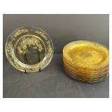 Set of 14 Vintage Amber Depression Glass 9-Inch Plates with Floral Pattern