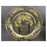 Set of 14 Vintage Amber Depression Glass 9-Inch Plates with Floral Pattern