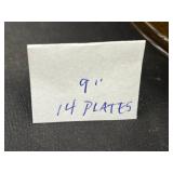 Set of 14 Vintage Amber Depression Glass 9-Inch Plates with Floral Pattern