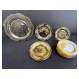 Set of Vintage Amber Depression Glass Plates with Floral Etched Patterns