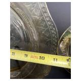 Set of Vintage Amber Depression Glass Plates with Floral Etched Patterns