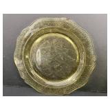 Set of Vintage Amber Depression Glass Plates with Floral Etched Patterns