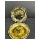 Set of Vintage Amber Depression Glass Plates with Floral Etched Patterns