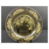 Set of Vintage Amber Depression Glass Plates with Floral Etched Patterns