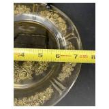 Set of Vintage Amber Depression Glass Plates with Floral Etched Patterns