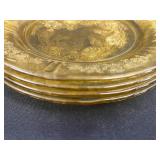 Set of Vintage Amber Depression Glass Plates with Floral Etched Patterns