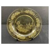Set of Vintage Amber Depression Glass Plates with Floral Etched Patterns