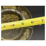 Set of Vintage Amber Depression Glass Plates with Floral Etched Patterns