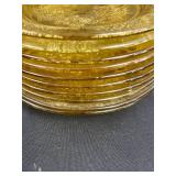 Set of Vintage Amber Depression Glass Plates with Floral Etched Patterns