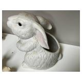 Collection of Animal Figurines Including Enesco Owl, Inarco Rabbit, Siamese Cat, and Pig Sets