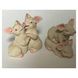 Collection of Animal Figurines Including Enesco Owl, Inarco Rabbit, Siamese Cat, and Pig Sets