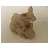 Collection of Animal Figurines Including Enesco Owl, Inarco Rabbit, Siamese Cat, and Pig Sets