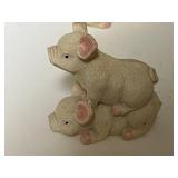 Collection of Animal Figurines Including Enesco Owl, Inarco Rabbit, Siamese Cat, and Pig Sets