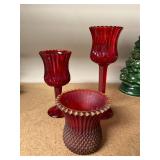 Holiday Collectibles Lot: Santa Figurines, Avon Ceramic Tree, Cheerful Reflections Box, Red Glassware