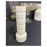 Collection of Vintage Glass Oil Lamps, Compote, Milk Glass Vase, and Candle Holders