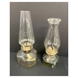 Collection of Vintage Glass Oil Lamps, Compote, Milk Glass Vase, and Candle Holders