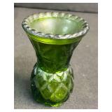 Set of Vintage Green Glass Vases, Bowls, and Decanter Pieces