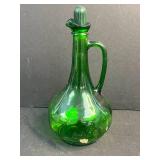Set of Vintage Green Glass Vases, Bowls, and Decanter Pieces