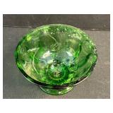 Set of Vintage Green Glass Vases, Bowls, and Decanter Pieces