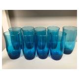 Set of 9 VTG Blue Glass Tumblers