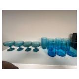 Collection of Vintage Blue Glass Drinkware and Dessert Glasses