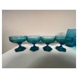 Collection of Vintage Blue Glass Drinkware and Dessert Glasses
