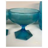 Collection of Vintage Blue Glass Drinkware and Dessert Glasses