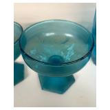 Collection of Vintage Blue Glass Drinkware and Dessert Glasses