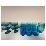 Collection of Vintage Blue Glass Drinkware and Dessert Glasses