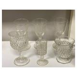 Set of 6 Vintage Etched and Pressed Glass Goblets and Mugs