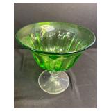 Set of 9 Green Depression Glass Plates with Matching Dessert Cup